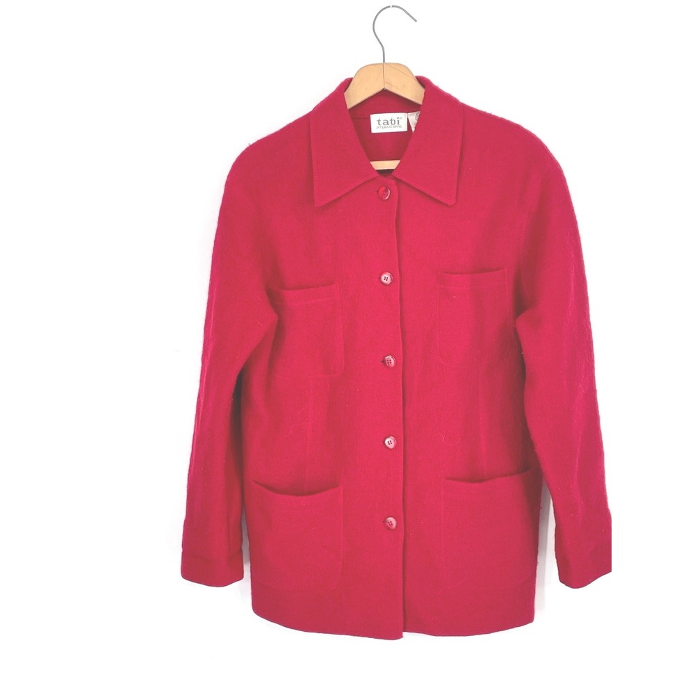 Tabi International Women Barn Jacket M Wool Red Button Front Four Pocket